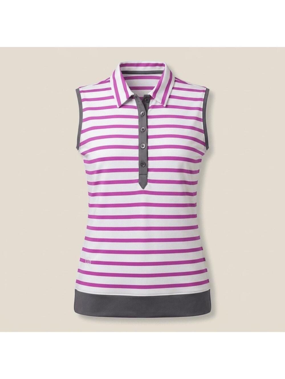 Kate Lord Women's M Performance Sleeveless Polo Golf Shirt White Purple Striped